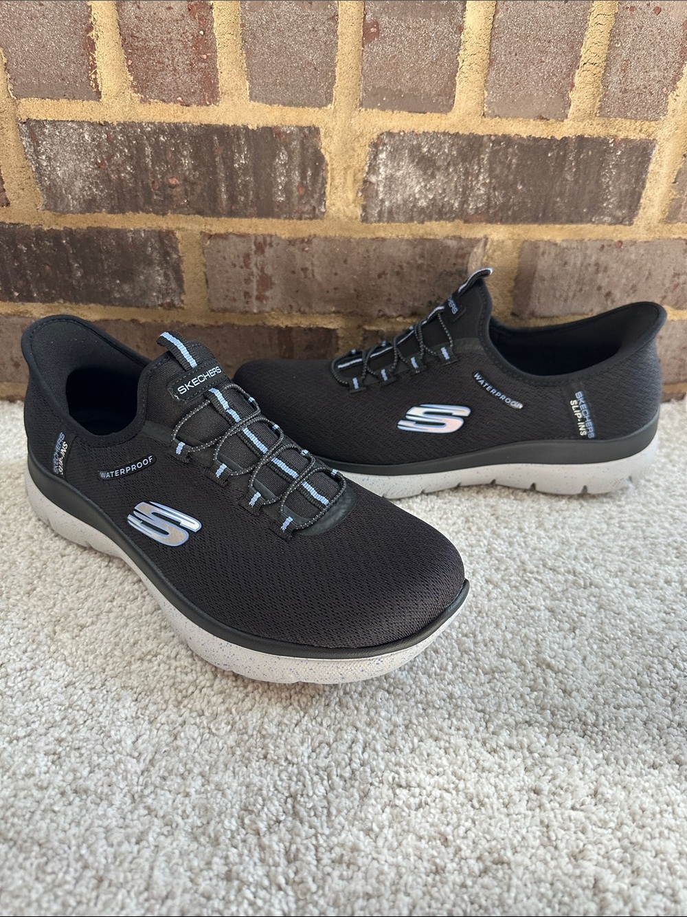 Skechers Slip-ins Waterproof Black Air Cooled Memory Foam Sneakers NWOT